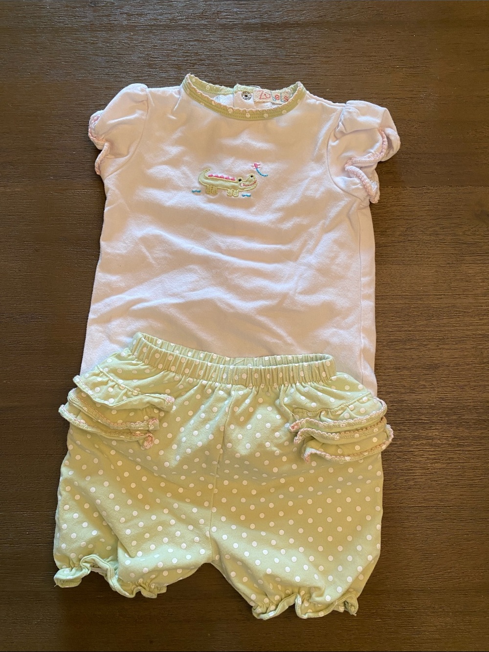 Pink and Light Green Baby Girls Matching Set with Embroidered Alligator